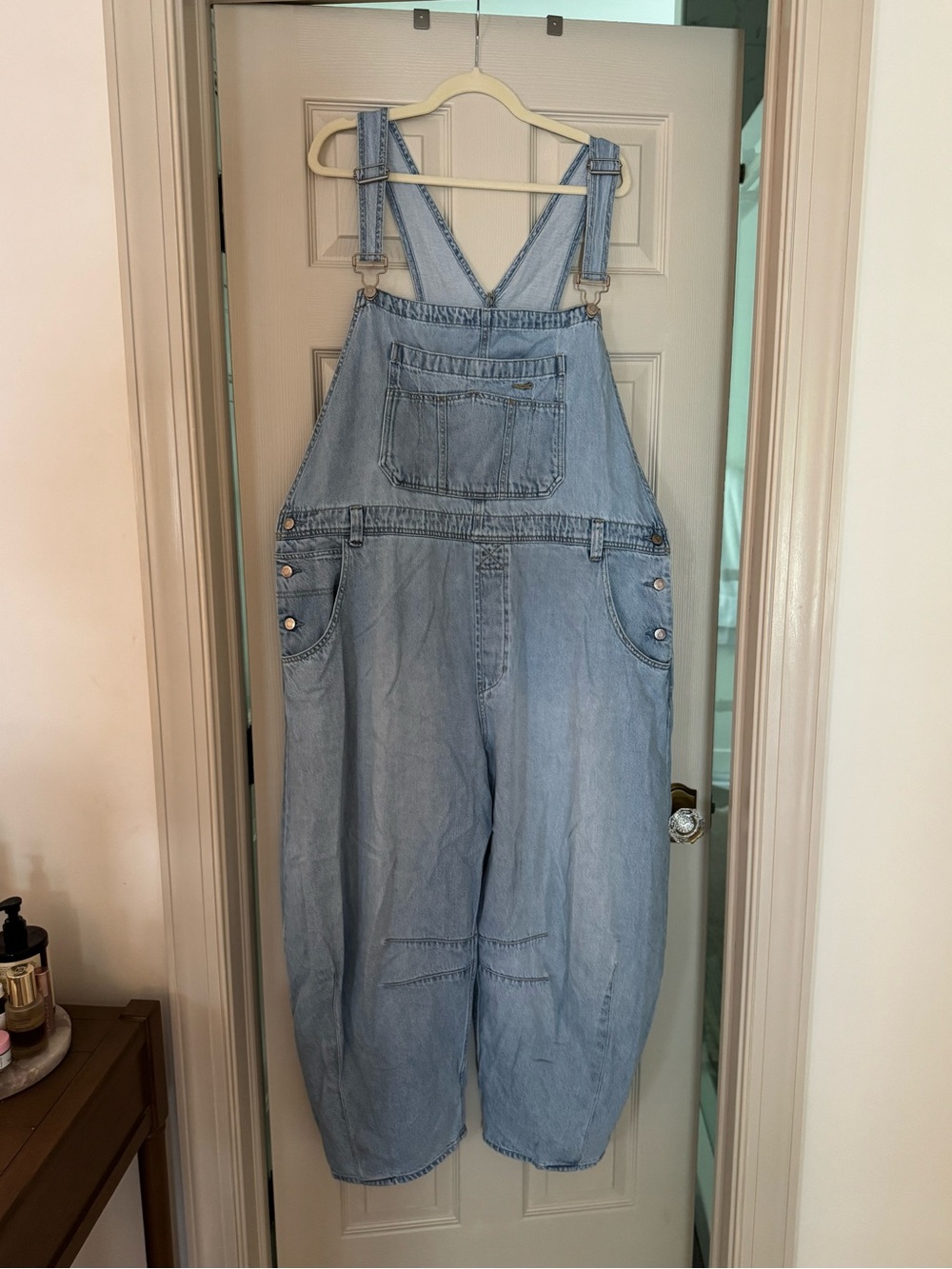 NWT Gap UltraSoft Denim Horseshoe Barrel Overalls XXL